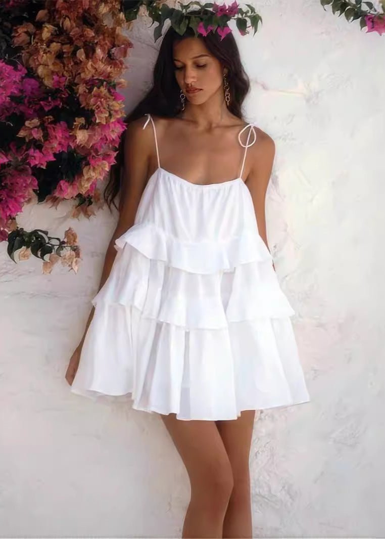 SOERA Bloom Tie - Red Ruffle Sundress - Dress - White S