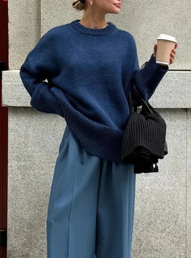 SOERA Georgette Ribbed Knit Sweater - Pullover - HF1768690473142583464 Blue M
