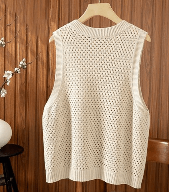 SOERA Jamilla Hollow Knit Tank Top - Tops - Beige XS