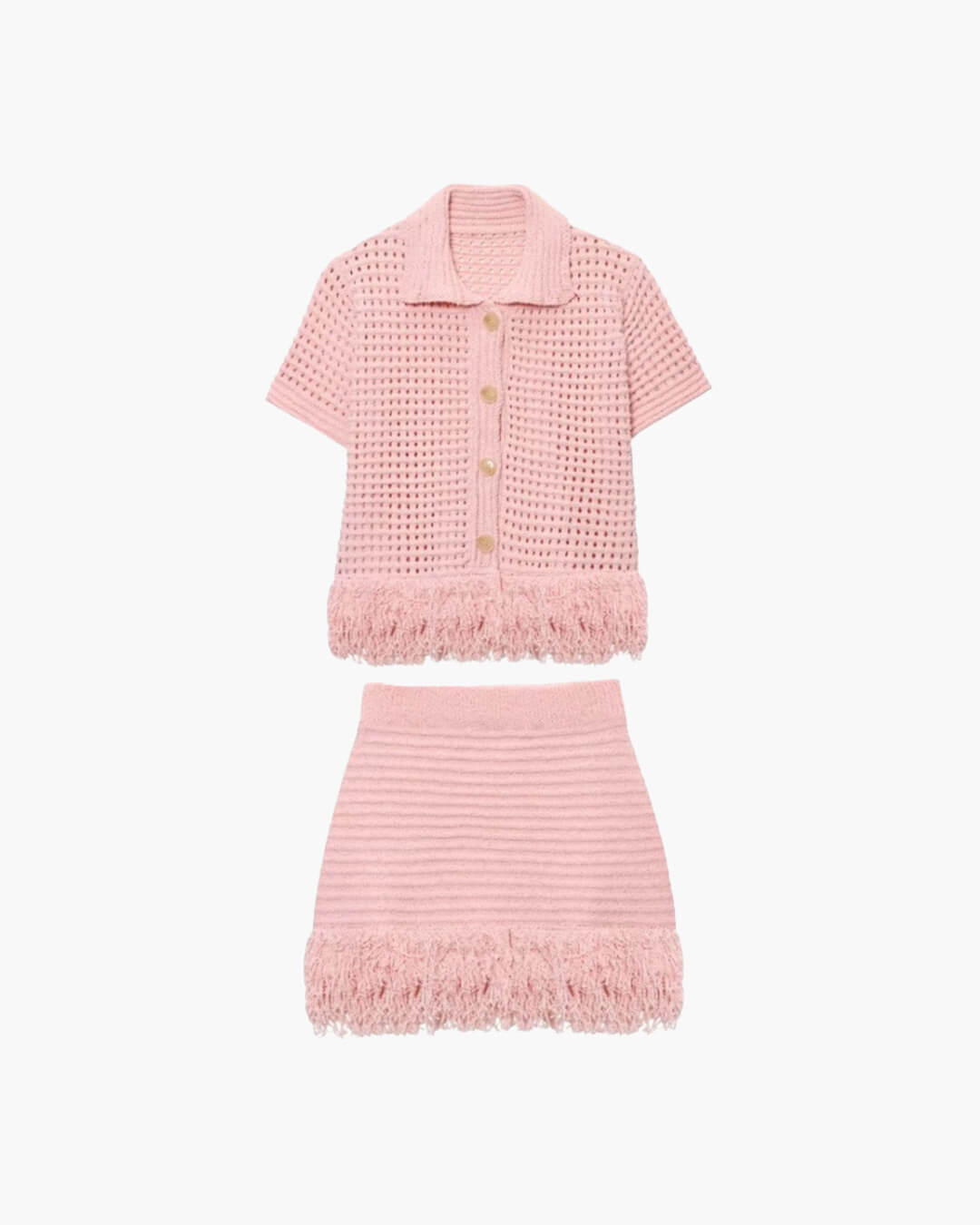 SOERA Beatrice Knitted Tassel Skirt Set in Pink