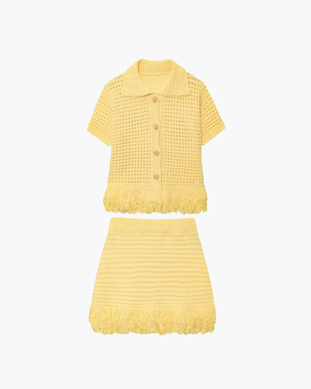 SOERA Beatrice Knitted Tassel Skirt Set in Yellow