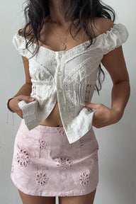 Hannah Button Front Puff Lace Blouse