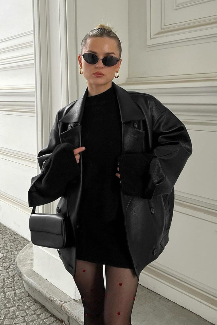 SOERA Sandra Vintage Relaxed Leather Coat - Coat - SOERA-664259-BLA-S-59875 Black S