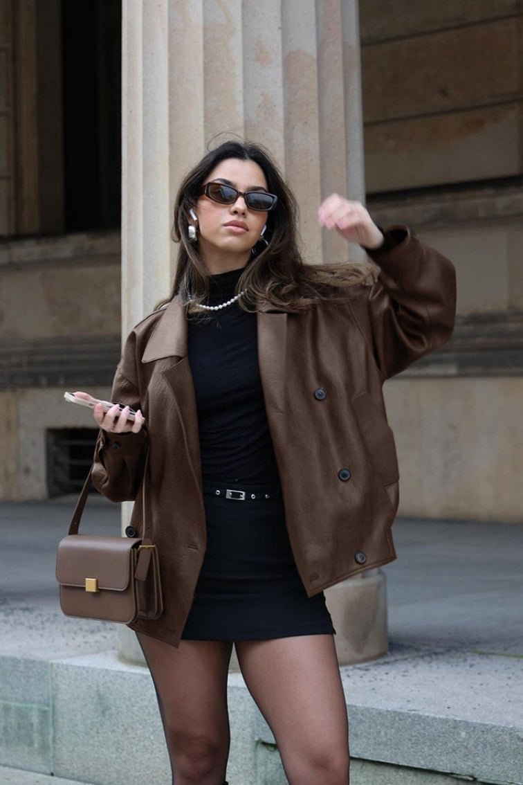 SOERA Sandra Vintage Relaxed Leather Coat - Coat - SOERA-664259-BRO-S-61571 Brown S