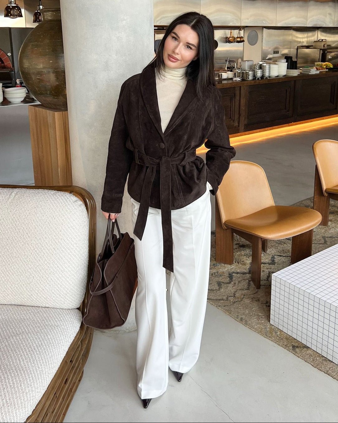 SOERA Teresa Belted Suede Trench Coat - Coat - SOERA-002819-BRO-XL-37091 Brown XL