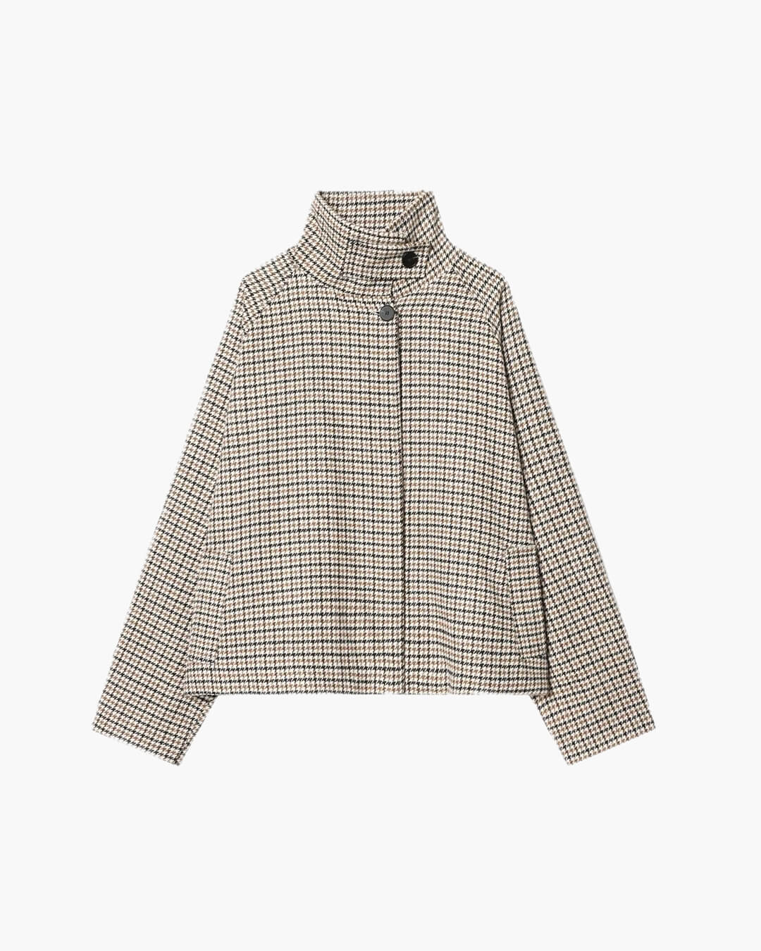 SOERA Amelia High-Collar Houndstooth Cropped Jacket - Coats & Jackets - SOERA-085187-ASP-L-68611 Beige L