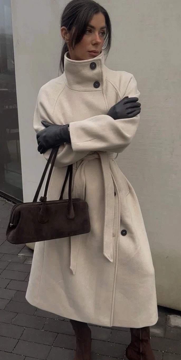 SOERA Claudine Long Belted High Collar Coat - Coats & Jackets -  Beige S