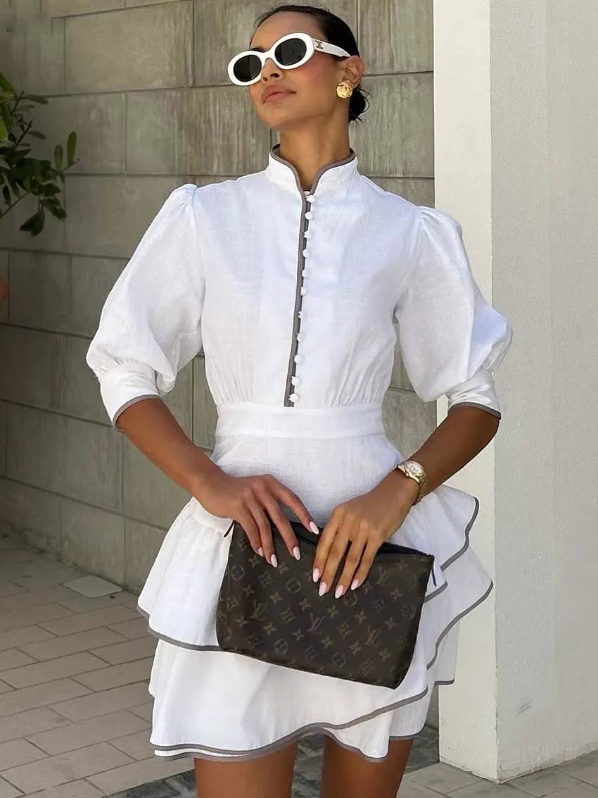 SOERA Sara Patchwork Turtleneck Mini Dress - Dress - SOERA-228227-WHI-L-58339 White L