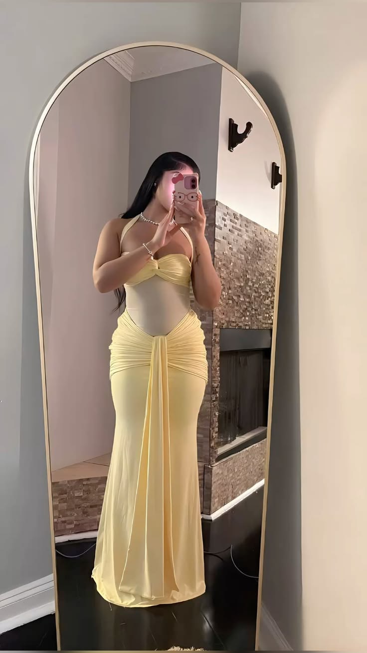 SOERA Bianca Mesh Waist Tie Cami Bodycon Maxi Dress - Dress -  Yellow L