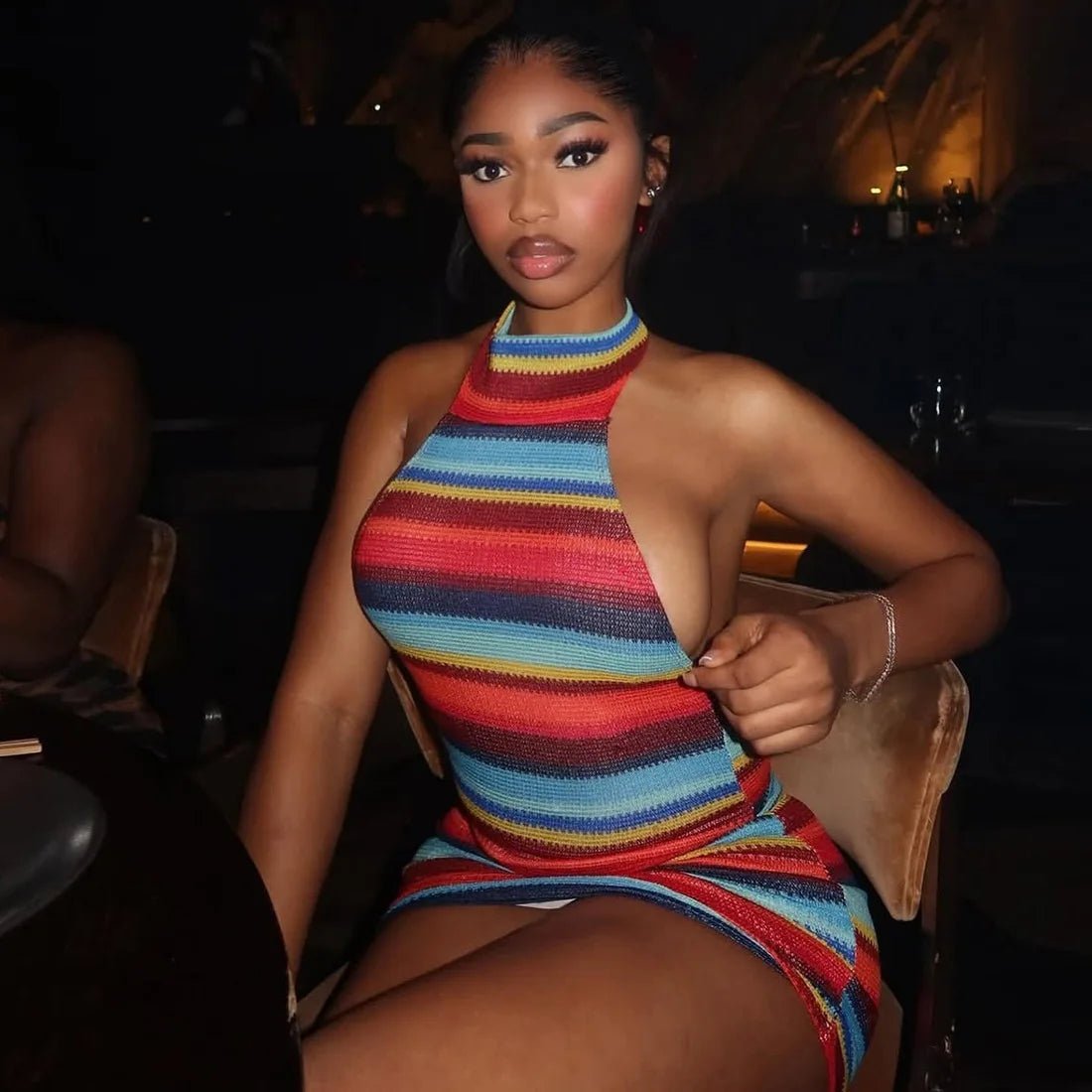 SOERA Margot Striped Halter Bodycon Dress - Dress - SOERA-559939-DEF-OS-35556 Red M