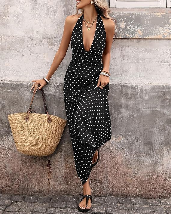 SOERA Bianca Polka Dot Halter Maxi Dress - Dresses - SOERA-848003-BLA-XS-14435 Black XS