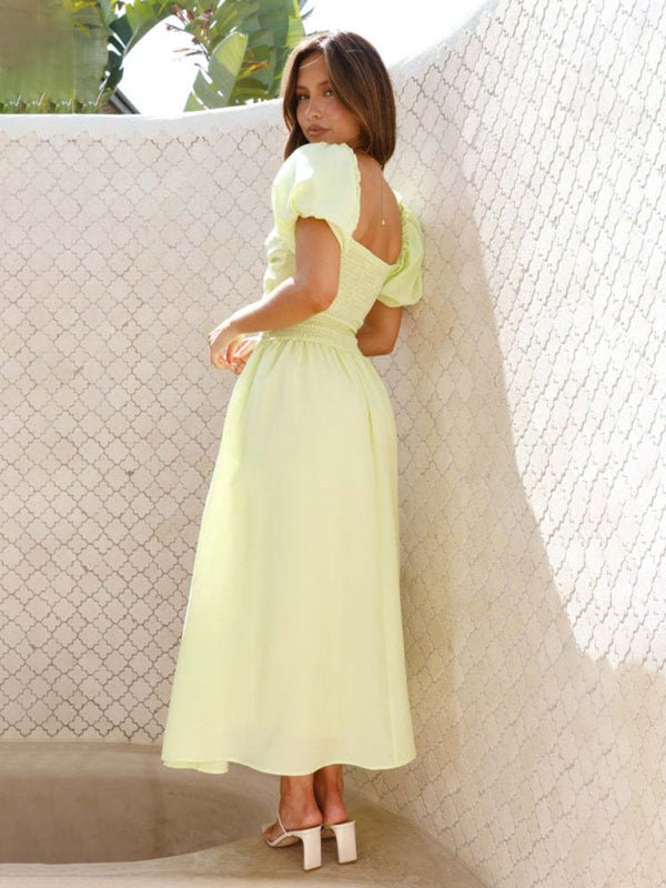 SOERA Maritoni Puff Sleeve Hollow Midi Dress - Dresses - UH1775708714487307335 Yellow L