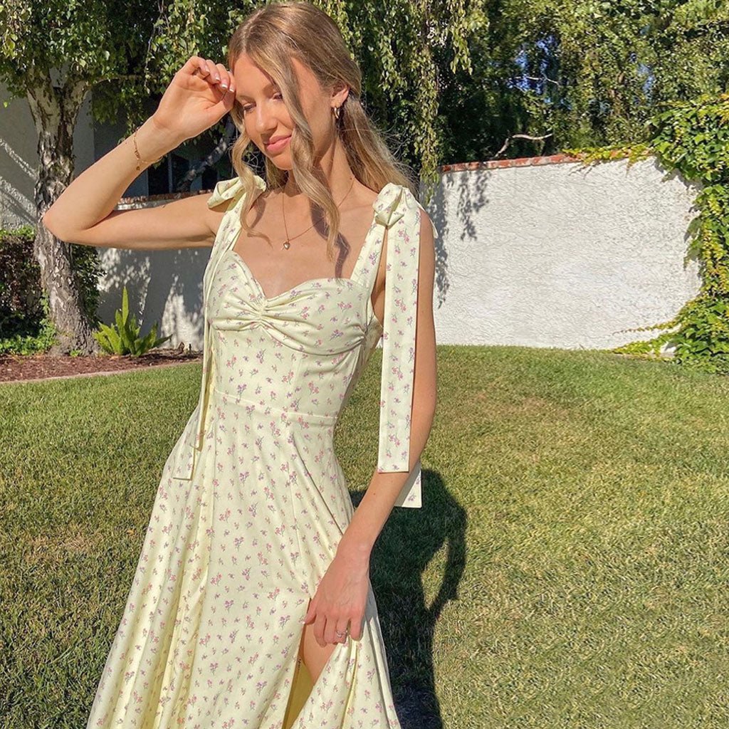 SOERA Natalie Floral High Slit Midi Dress - Dresses - LI1775807456247923831 Yellow L