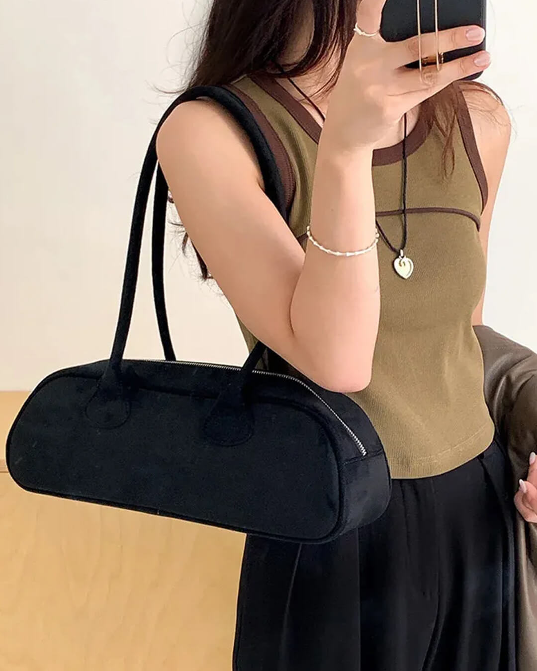 SOERA Aveline Vegan Suede Bag - Handbags - 3256807406638791-;jF1757549904953763327 Black Regular