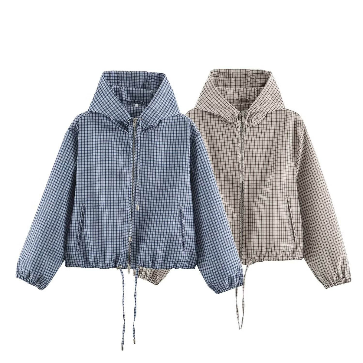 SOERA Daniela Plaid Hooded Cropped Jacket - Jacket -  Blue XS