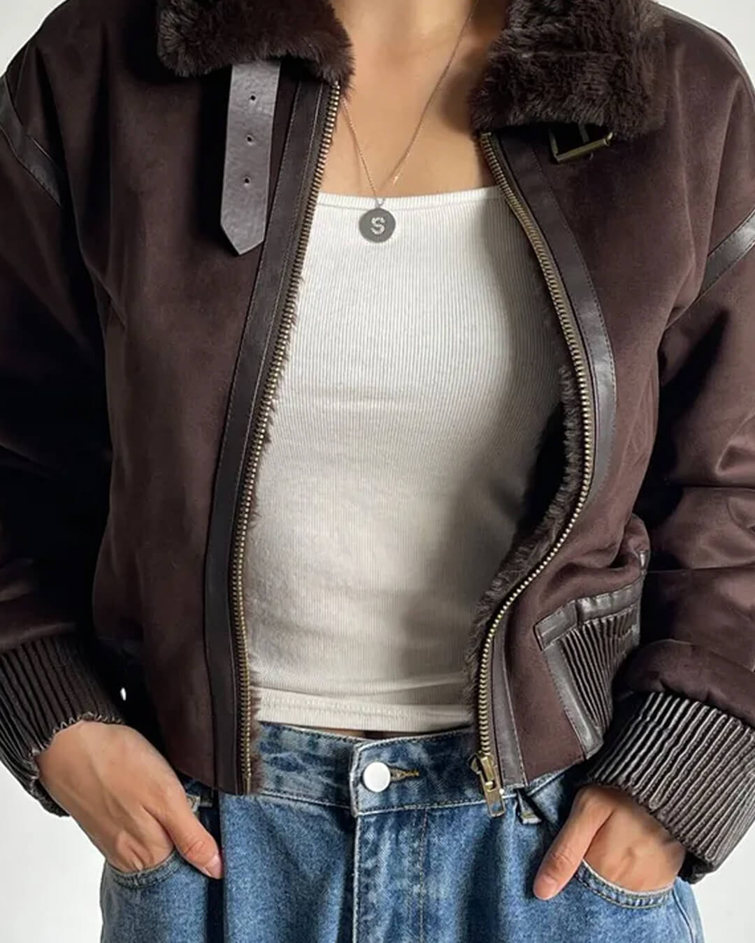 SOERA Esme Suede Short Bomber Jacket - Jackets - 1005006086971689-;sg1764703453922496199 Brown L