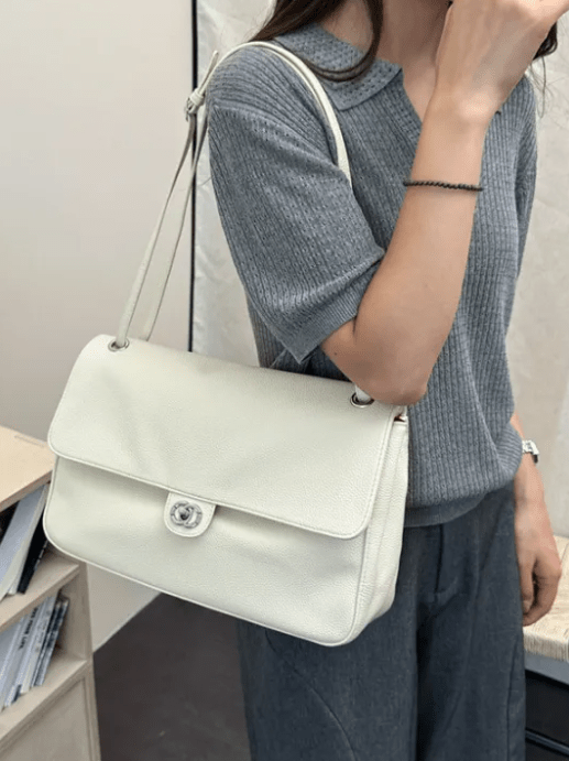 SOERA Josie Buckle Flap Shoulder Bag -  White 36×24×11 cm
