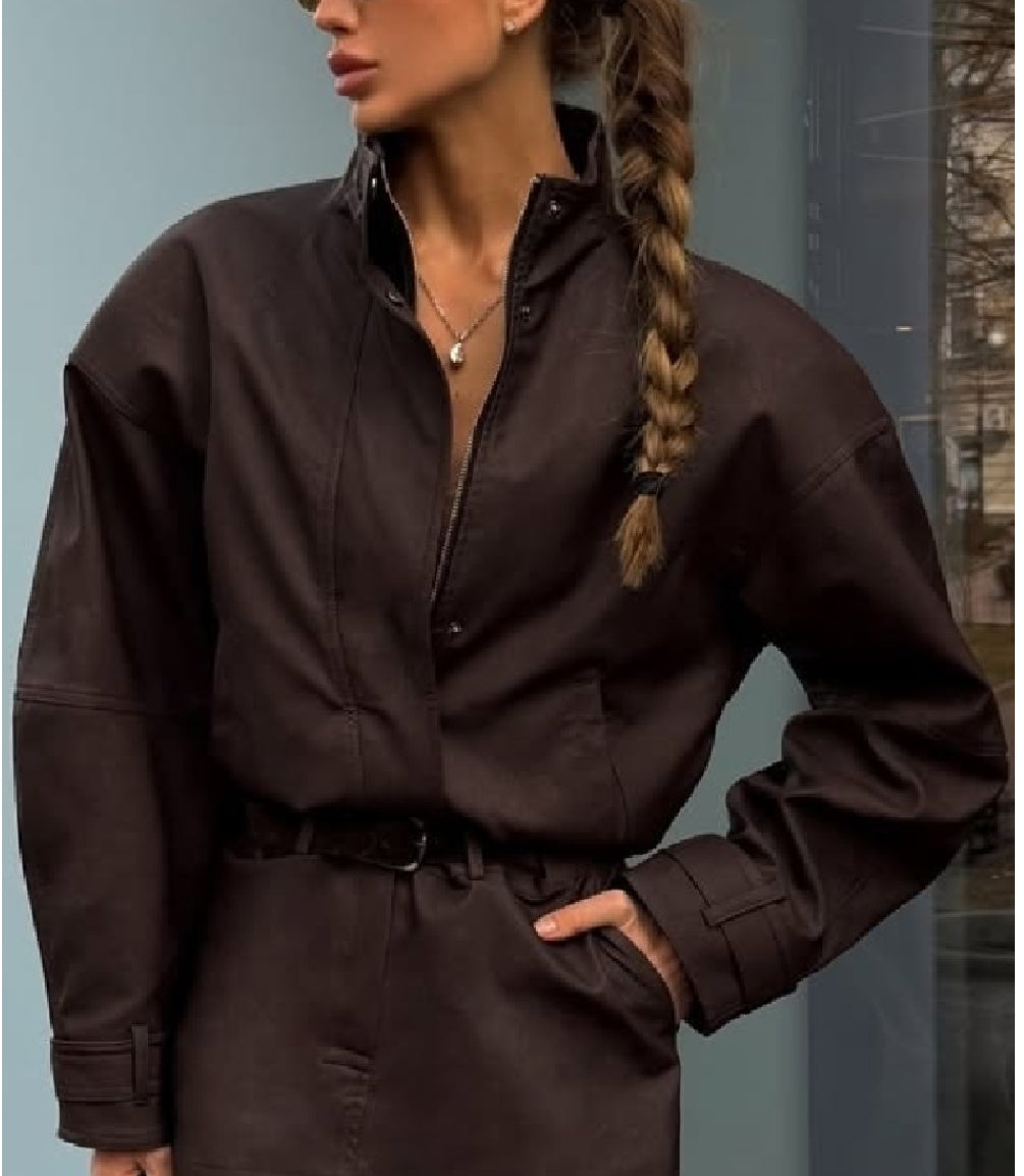 Lara Suede Cropped Coat & Mini Skirt Set