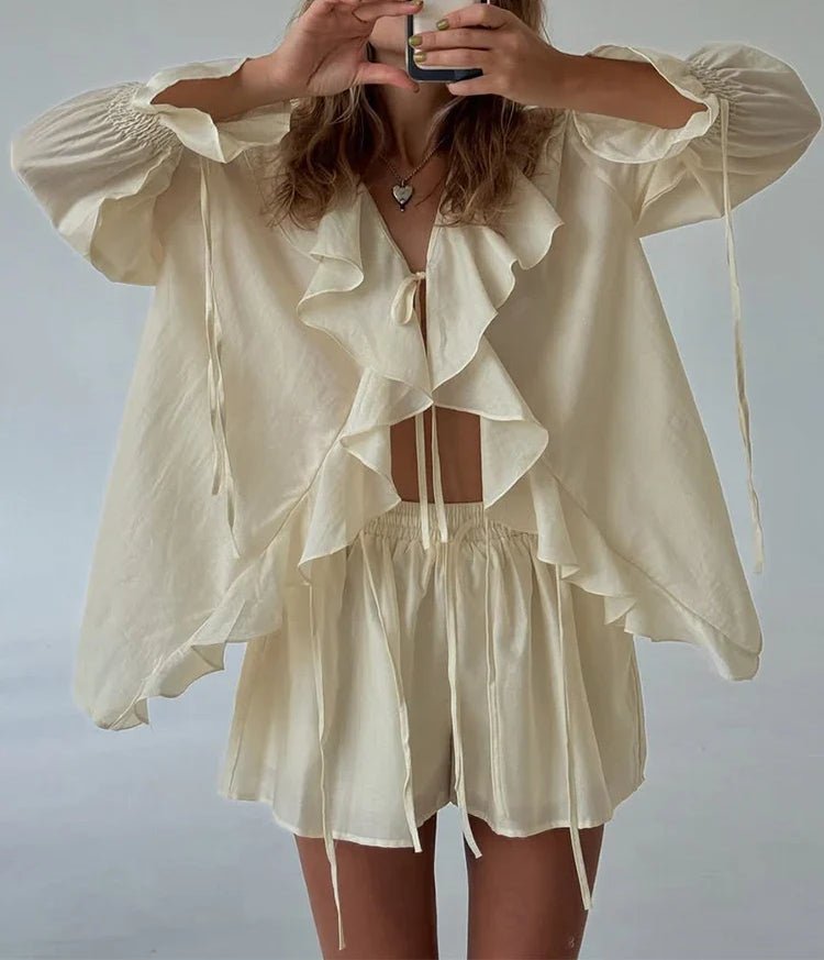 Hannah Ruffled Tie Top Shorts Set
