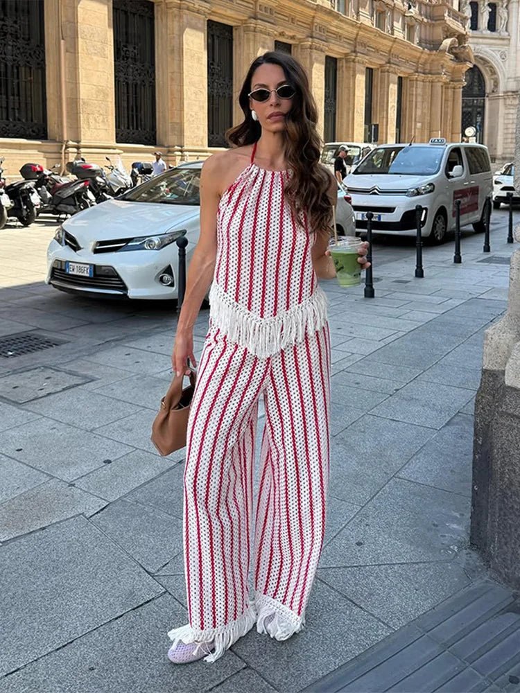 SOERA Teresa Striped Fringe Two-Piece Set - Pants Set - SOERA-896579-S-OS-46787 S