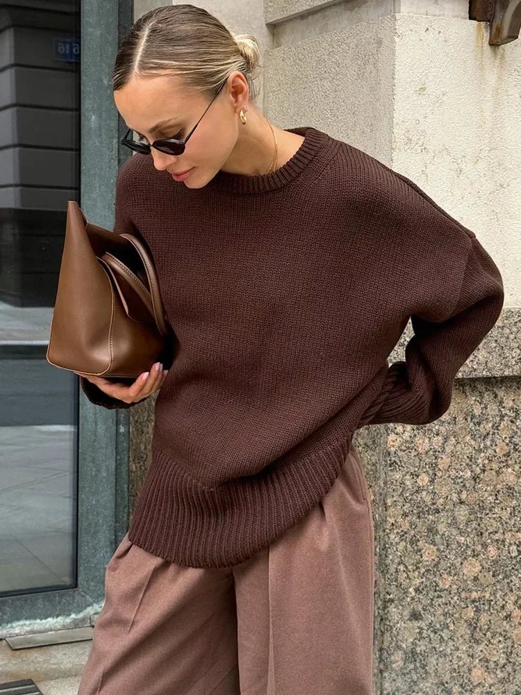 SOERA Georgette Ribbed Knit Sweater - Pullover - Ax1768690473142066369 Brown S