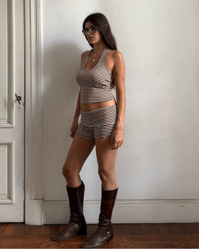 SOERA Lucy Striped Halter Tank and Shorts Set - Shorts Set - SOERA-202691-BRO-XL-25027 Brown XL
