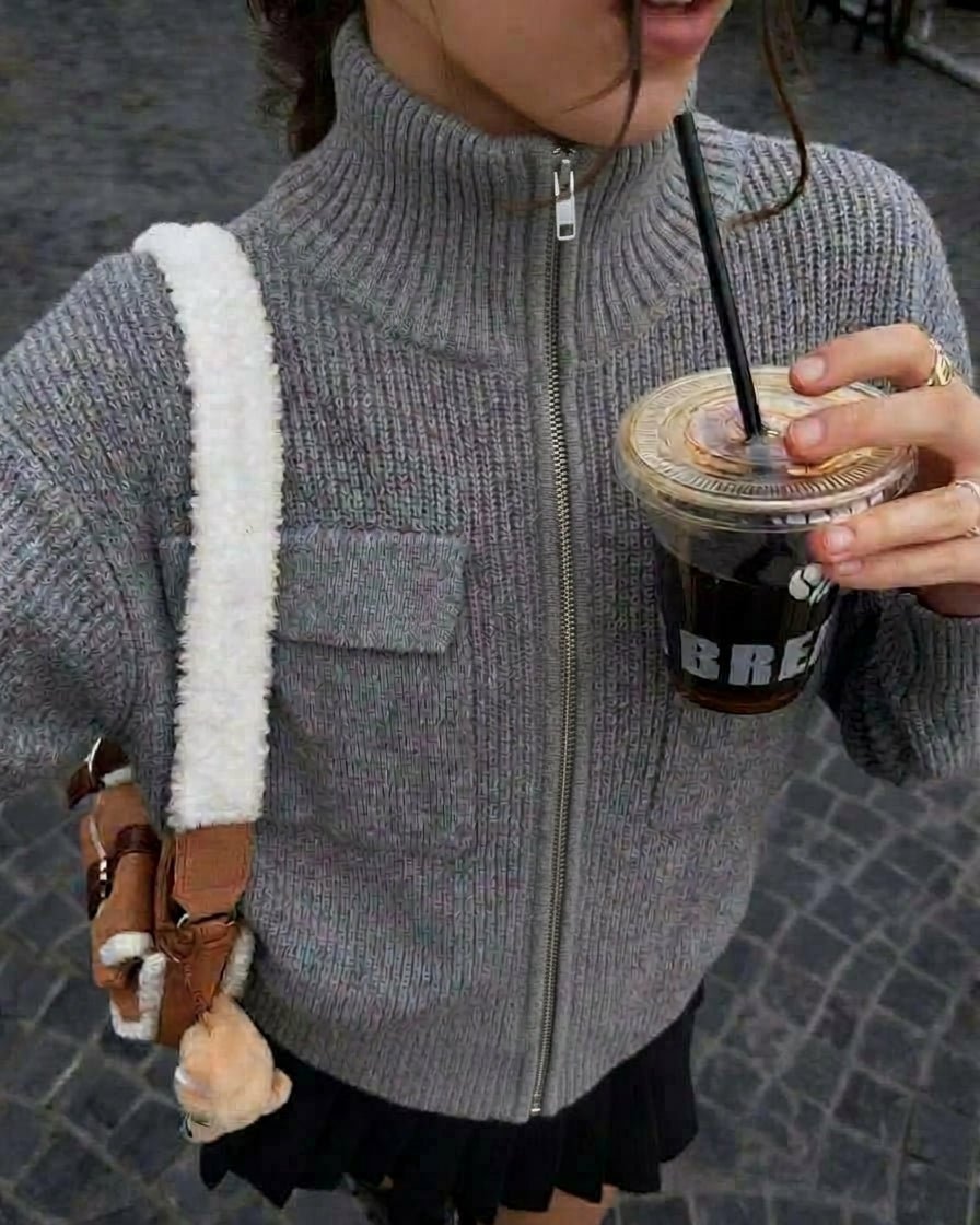 SOERA Amanda Funnel Neck Zip Up Sweater - Sweaters - SOERA-319171-GRE-S-03075 Grey S