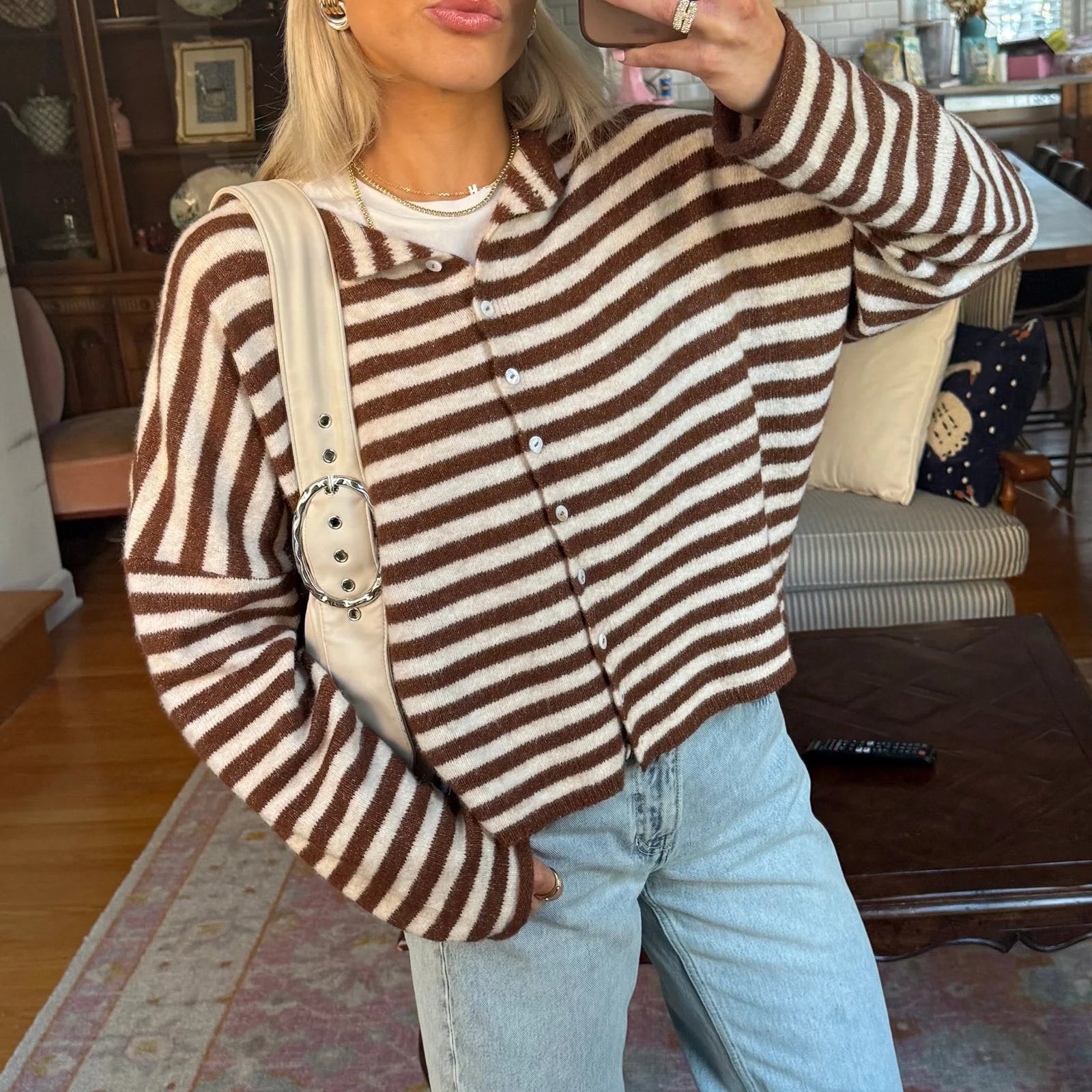 SOERA Sofia Striped Cardigan - Sweaters & Cardigans -  Brown S