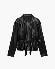タビサ ベルト付きフェイクレザージャケット