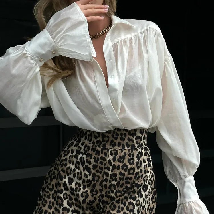 SOERA Isabella Oversized Ribbon-Tie Puff Sleeve Shirt - Tops - SOERA-020611-WHI-M-20291 White M
