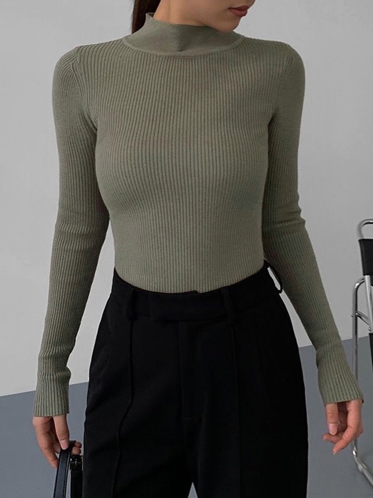 SOERA Jessa Rib Knit Long Sleeve Shirt - Tops - fQ1763304746554494835 Green XS